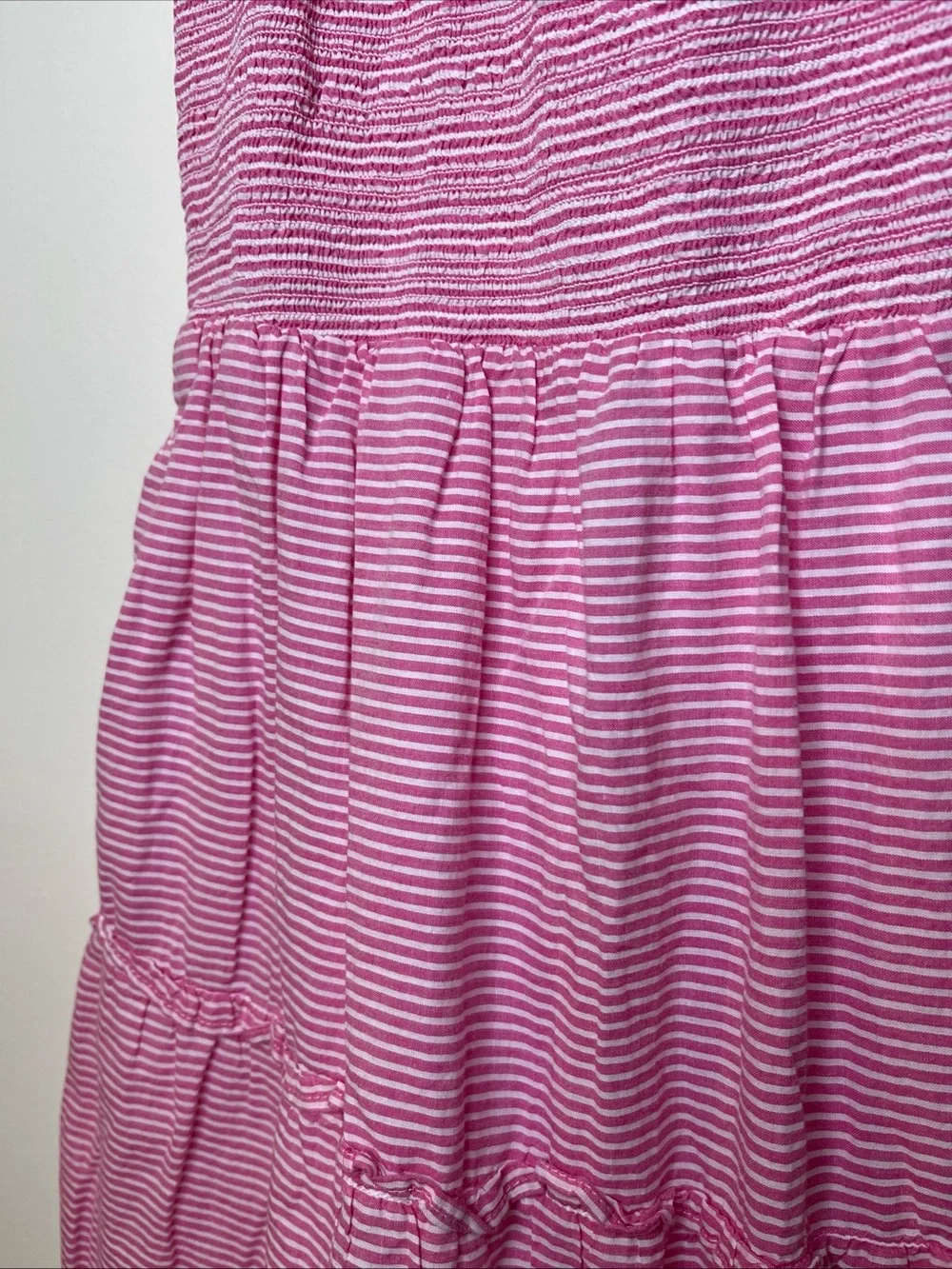 J.Crew Dress Womens XXS Pink Stripe Tiered Sundress Smocked Cottagecore